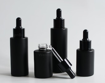 1-200pcs 20ml 30ml 50ml 60ml 80ml 100ml Matte Black Glass Hair Skin Men Essential Serum Oil Dropper Bottles, Cosmetic Packaging, Wholesale