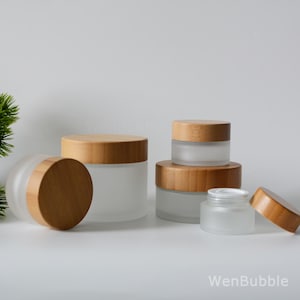 1-200 pezzi 15g 30g 50g 100g 150g 200g Contenitore per crema in vetro smerigliato in legno di bambù naturale, barattolo per scrub al burro per il viso e il corpo, all'ingrosso