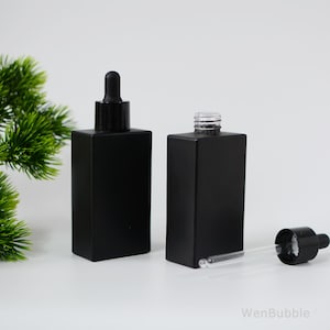1-200 pezzi 2oz 60ml flaconi contagocce per olio essenziale di siero in vetro nero opaco, flacone contagocce per olio per cosmetici e bellezza, all'ingrosso