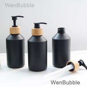 1-100pcs 300ml 10oz Matte Black Plastic Soap Dispenser Bottle, Natural Bamboo Bathroom Lotion Dish Shampoo Conditioner Bottle, Wholesale