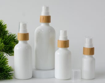 1-200pcs 10ml 15ml 20ml 30ml 50ml 100ml White Porcelain Glass Fine Mist Spray Bottle, Natural Bamboo Sprayer Bottle for Aroma Perfume Scents