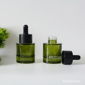 1-200pcs 30ml 1 oz Thick Bottom Cylinder Glass Serum Oil Dropper Bottles, Green Glass Skin Hair Oil Pipette Bottle, Wholesale