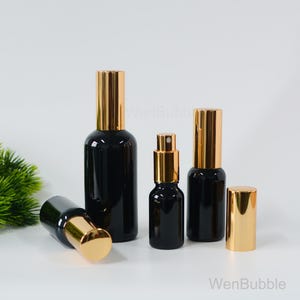 1-500pcs 15ml 30ml 50ml 100ml Shiny Black Glass Essential Oil Gold Spray Bottle, Beauty Skin Oil Room Fragrance Aroma Bottle, Wholesale