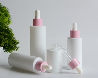 1-200pcs 1oz 30ml 50ml 60ml 80ml 100ml Matte White Glass Oil Dropper Bottle, Cosmetic Beauty Skin Packaging Pink Pipette Bottle, Wholesale
