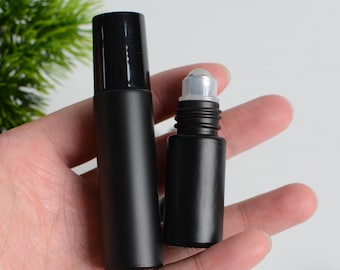 1-500pcs 5ml 10ml Matte Black Glass Roll On Bottle, Essential Oil Roller Bottle, Plastic Lids, Wholesale