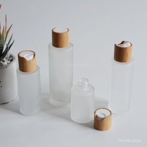 1-1000pcs 30ml-120ml Eco Natural Packaging Bamboo Disc Closure Bottle, Beauty Skincare Facial Toner Serum Essential Oil Bottles, Wholesale