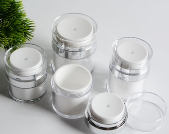 1-200pcs 15ml 30ml 50ml Cosmetic Acrylic Plastic Airless Cream Jar Container, Press Vacuum Lotion Cream Bottle, Travel Replacement Bottle