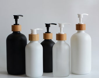250ml 500ml 8oz 16oz Matte Black White Glass Soap Dispenser Bottles, Natural Bathroom Accessories Body Hair Soap Liquid Conditioner Bottle