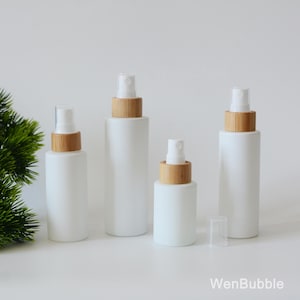 1-200pcs 20ml 30ml 60ml 100ml 120ml 4oz Matte White Glass Fine Mist Spray Bottle, Natural Bamboo Wooden White Oil Spray Bottle, Wholesale