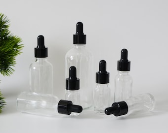 1-500px 5ml 10ml 15ml 20ml 30ml 50ml 100ml Clear Black Glass Essential Oil Dropper Bottle, Men Hair Skin Serum Oil Pipette Bottle, Wholesale