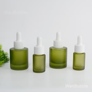 1-200pcs 15ml 30ml Frosted Olive Green Glass Serum Essential Oil Dropper Bottle, Handmade Skin Care Oil Bottle, Travel Bottle, Wholesale