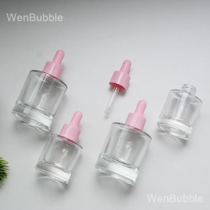 1-200pcs 30ml 50ml Cylinder Clear Glass Essential Serum Oil Dropper Bottle, Thick Bottom Glass Pink Pipette Oil Bottle, Wholesale