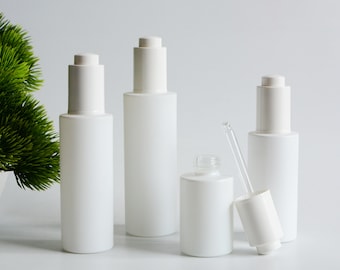 1-100pcs 30ml 50ml 60ml 80ml 100ml Matte White Cylinder Glass Essential Oil Dropper Bottle, Beauty Skin Hair Serum Oil Pipette Bottle