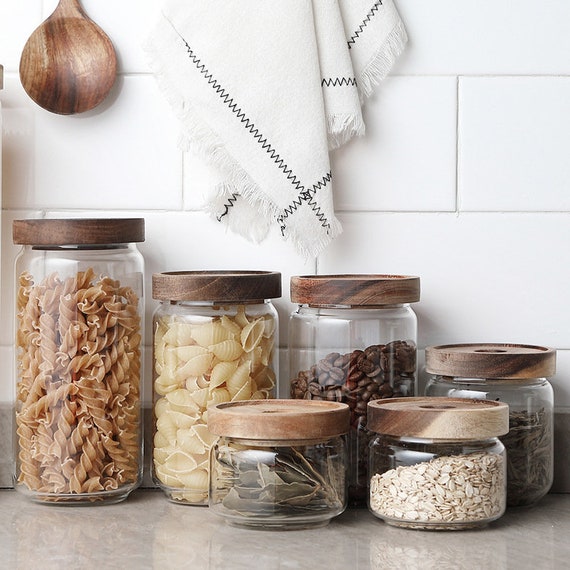 Eco Friendly Wooden Cap Food Kitchen Organization Glass Storage