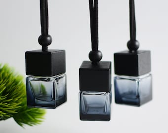 1-500pcs 8ml Square Black Gradient Glass Wooden Car Hanging Air Diffuser Bottle, Aroma Car Freshener Bottle, Perfume Oil Bottle, Wholesale