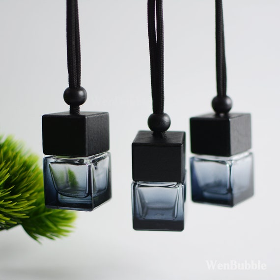 1-500pcs 8ml Square Black Gradient Glass Wooden Car Hanging Air Diffuser Bottle, Aroma Car Freshener Bottle, Perfume Oil Bottle, Wholesale