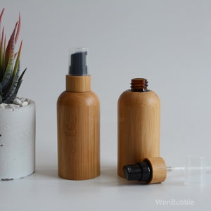 1-500pcs 15ml 30ml 50ml 100ml Natural Bamboo Lotion Serum Pump Bottle, Glass Cosmetic Beauty Skincare Treatment Pump Bottle, Wholesale