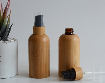 1-500pcs 15ml 30ml 50ml 100ml Natural Bamboo Lotion Serum Pump Bottle, Glass Cosmetic Beauty Skincare Treatment Pump Bottle, Wholesale