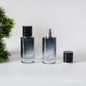 1-100 botellas de spray de niebla fina de perfume de vidrio degradado azul y negro de 50 ml, botella de spray de aceite aromático, venta al por mayor