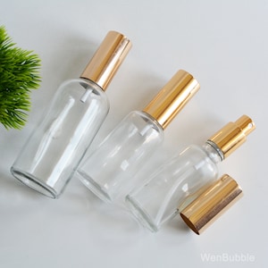 1-200pcs 15ml 30ml 50ml 100ml Clear Glass Fine Mist Spray Bottle, Light Gold Essential Oil Spray Pump Bottle, Aroma Linen Spray, Wholesale