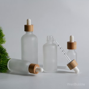 1-200pcs 5ml 10ml 15ml 30ml 50ml 100ml Natural Bamboo Frosted Glass Essential Oil Dropper Bottle, Facial Skin Serum Oil Bottle, Wholesale