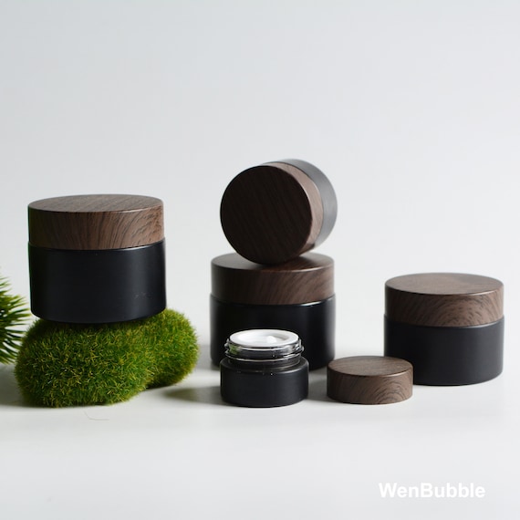 1-100pcs 5g 10g 15g 30g 50g Matte Black Wood Grain Glass Cream Jar Container, Cosmetic Packaging Skin Face Cream Eyeshadow Balm Oil Jar