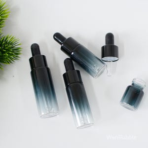1-500 pièces 5 ml 10 ml 15 ml 20 ml Dégradé noir bleu verre sérum huile essentielle échantillon flacon compte-gouttes, fioles compte-gouttes pipette, vente en gros