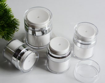 200pcs/Lot 15ml 30ml 50ml Cosmetic Acrylic Plastic Airless Cream Jar Container, Press Vacuum Lotion Cream Bottle, Travel Replacement Bottle