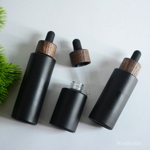 1-200pcs 20ml 30ml 50ml 60ml 80ml 100ml Black Dark Wooden Matte Black Glass Serum Essential Oil Dropper Bottle, Natural Packaging, Wholesale