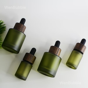 1-200pcs 15ml 30ml 0.5oz 1oz Natural Wooden Matte Green Glass Serum Essential Oil Dropper Bottle, Beauty Skin Care Bottle, Wholesale