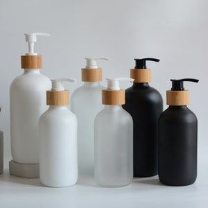 250ml 500ml 8oz 16oz Bottiglie per erogatore di sapone in vetro bianco nero opaco, accessori da bagno naturali Bottiglia per balsamo liquido per sapone per capelli