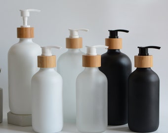 250 ml 500 ml 8 oz 16 oz Bouteilles de distributeur de savon en verre noir blanc mat, accessoires de salle de bain naturels bouteille revitalisant liquide de savon pour cheveux