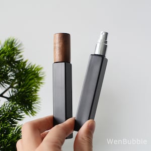 1-500pcs 10ml Wooden Matte Black Square Glass Fine Mist Spray Bottle, Portable Travel Replacement Perfume Fragrance Scents Bottle, Wholesale