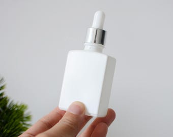 1-200pcs 30ml 1oz Matte White Glass Essential Oil Dropper Bottle, Silver Serum Oil Pipette Dropper Bottle, Wholesale