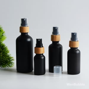 1-500 pezzi 0,5 once 1 oz 15 ml 30 ml 50 ml 100 ml Flacone spray per nebulizzazione fine in vetro nero opaco, flacone spray per olio essenziale di bambù naturale ecologico