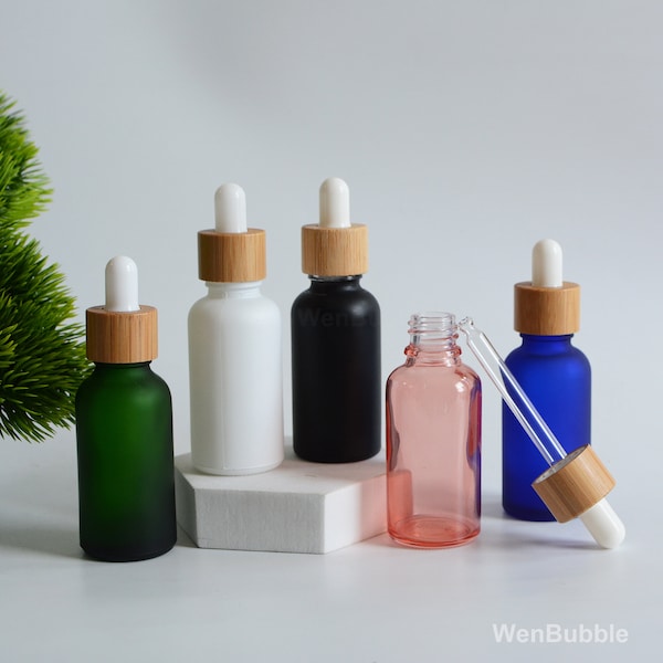 1-500pcs 30ml 1oz Natural Bamboo Essential Oil Dropper Bottles, Cosmetic Beauty Skin Serum Oil Pipette Bottle, Wholesale