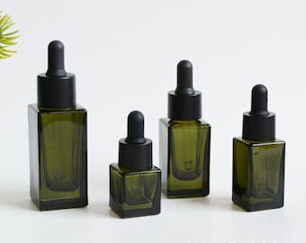 50-200 pièces 5 ml 10 ml 15 ml 30 ml Cubes carrés vert foncé en verre sérum huile essentielle flacons compte-gouttes, huile capillaire soins de la peau flacon compte-gouttes, vente en gros