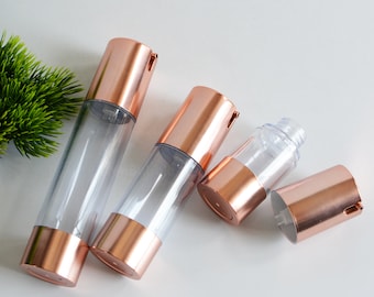1-200pcs 15ml 30ml 50ml ABS Plastic Cosmetic Rose Gold Airless Vacuum Pump Lotion Serum Treatment Bottle, Travel Lotion Bottle, Wholesale