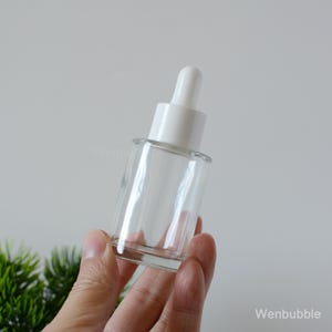1-200pcs 20ml 30ml 60ml 100ml Flat Shoulder Cylinder Clear Glass Serum Essential Oil Dropper Bottle, White Pipette Dropper Bottle, Wholesale