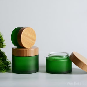 1-100pcs 15g 30g 50g 150g 200g 5oz 7oz Matte Green Glass Bamboo Wooden Cream Jar, Natural Packaging Bamboo Cosmetic Container Pot, Wholesale