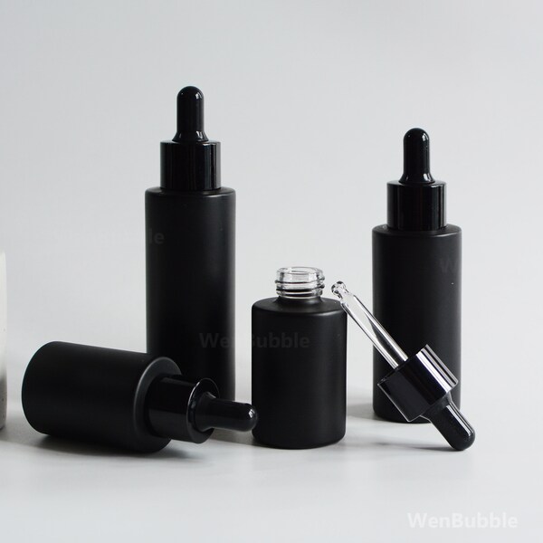 1-200pcs 20ml 30ml 50ml 60ml 80ml 100ml Matte Black Glass Hair Skin Men Essential Serum Oil Dropper Bottles, Cosmetic Packaging, Wholesale