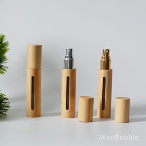 1-500 flaconi spray per profumo in vetro con base in bambù da 10 ml, flaconi per profumi, flaconi portatili da viaggio, oro e argento, all'ingrosso