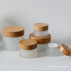 1-200pcs 15g 30g 50g 100g 150g 200g Natural Bamboo Wooden Frosted Glass Cream Jar Container, Facial Body Balm Butter Scrub Jar, Wholesale