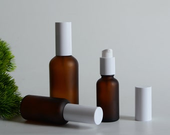 1-200pcs 15ml 30ml 50ml 100ml 1oz Amber Matte Glass Lotion Serum Treatment Pump Bottle, Beauty Skin Care Dispensing Nozzle Bottle, Wholesale