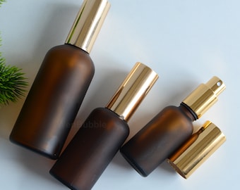 1-500pcs 15ml 30ml 50ml 100ml Matte Amber Glass Essential Oil Spray Bottle, Empty Gold Fine Mist Perfumer Fragrance Home Room Linen Spray