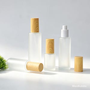 1-200 stks 20/30/50/60/80/100 ml matglazen spuitfles, lotion serum pompflessen, cosmetische container verpakking, houtnerf dop, groothandel