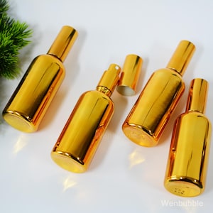 1-200pcs 15ml 20ml 30ml 50ml 100ml Shiny Gold Glass Fine Mist Spray Bottle, Luxury Room Scents Fragrance Perfume Spray Bottle, Wholesale