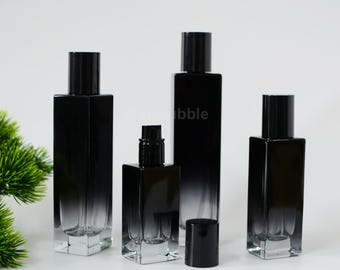 1-200pcs 30ml 50ml 100ml 120ml Square Glass Black Gradient Lotion Serum Oil Pump Bottle, Beauty Skin Care Packaging Bottle, Wholesale