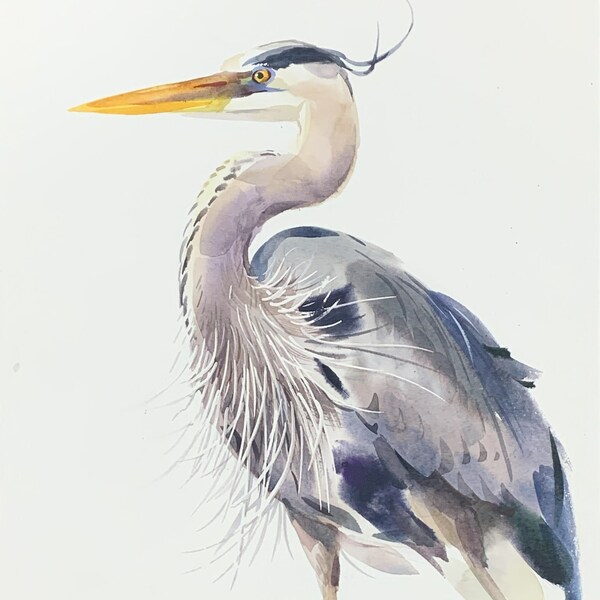 Blue Heron Original Art Watercolor Painting Wildlife | NOT A PRINT