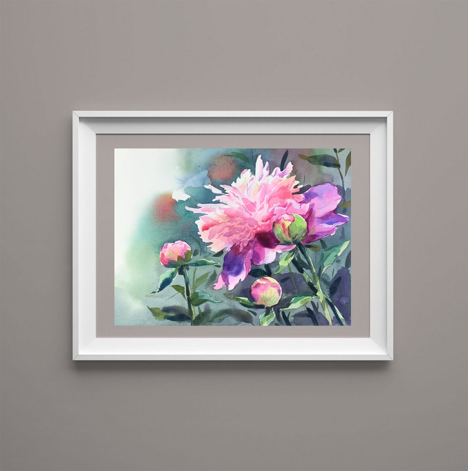 Peony Flowers Original Art Watercolor Painting Flower Etsy